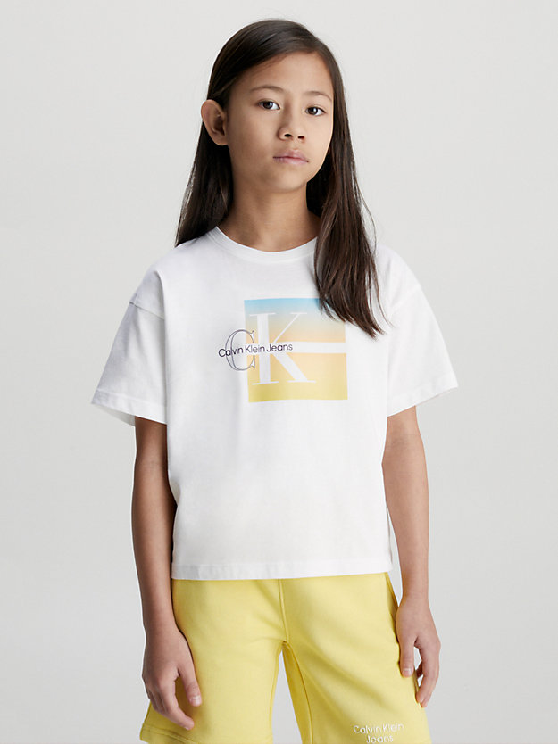 bright white boxy logo graphic t-shirt for girls calvin klein jeans