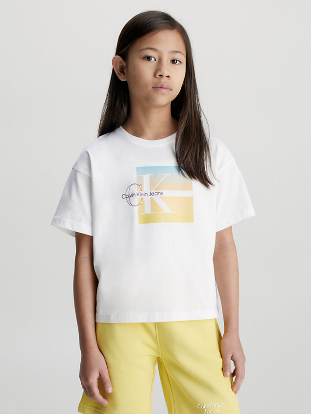 white kastiges grafik-t-shirt mit logo für maedchen - calvin klein jeans
