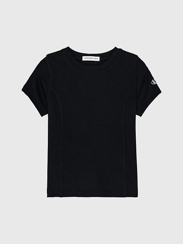 black wąski top z materiału ściągaczowego dla dziewczynki - calvin klein jeans