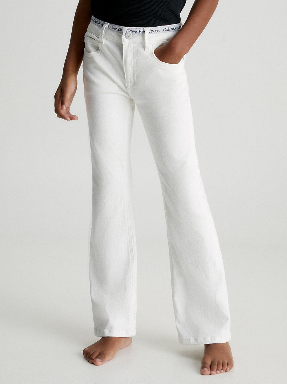 WHITE STRETCH TAPE Jean Flared Mid Rise undefined filles Calvin Klein