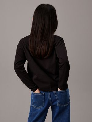 Calvin Klein Jeans BADGE RIB BABY TEE LONG SLEEVE Preto - Entrega gratuita