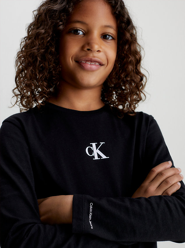 t-shirt a maniche lunghe con logo black da bambina calvin klein jeans