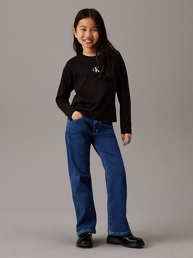 t-shirt à manches longues avec logo black pour filles calvin klein jeans