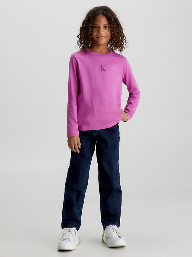 purple langärmliges logo-t-shirt für maedchen - calvin klein jeans