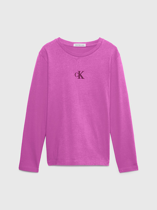 t-shirt à manches longues avec logo purple pour filles calvin klein jeans