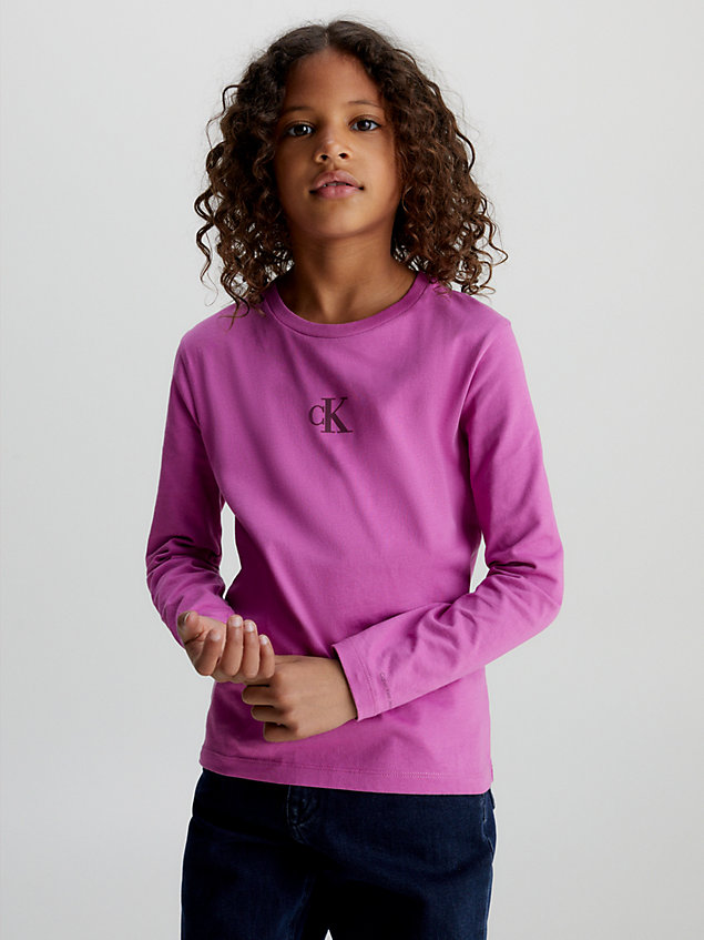 t-shirt à manches longues avec logo purple pour filles calvin klein jeans