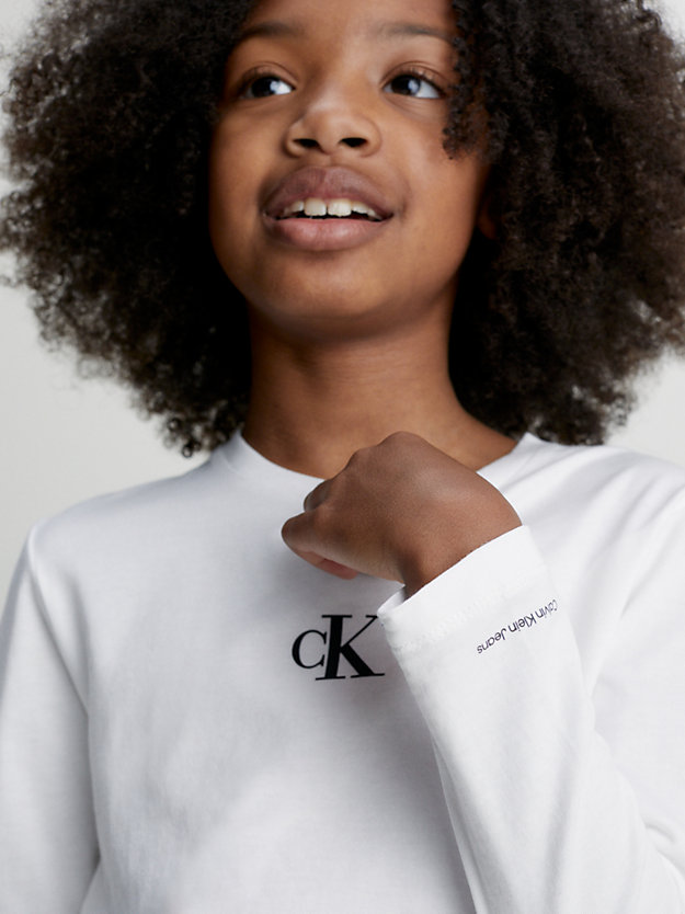 bright white long sleeve logo t-shirt for girls calvin klein jeans