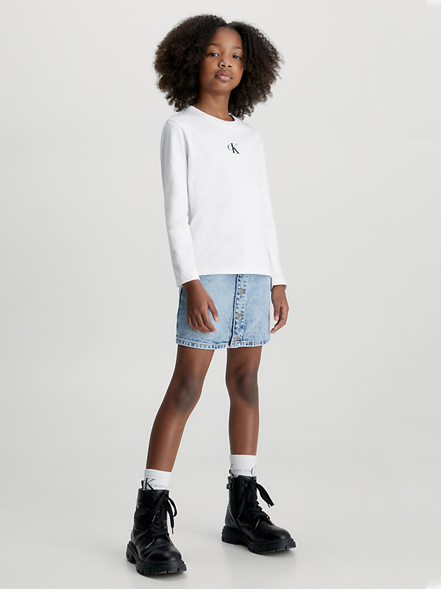 t-shirt à manches longues avec logo white pour filles calvin klein jeans