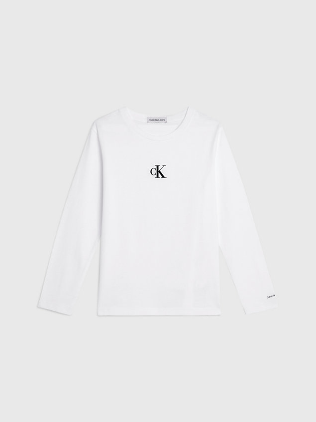 t-shirt à manches longues avec logo white pour filles calvin klein jeans
