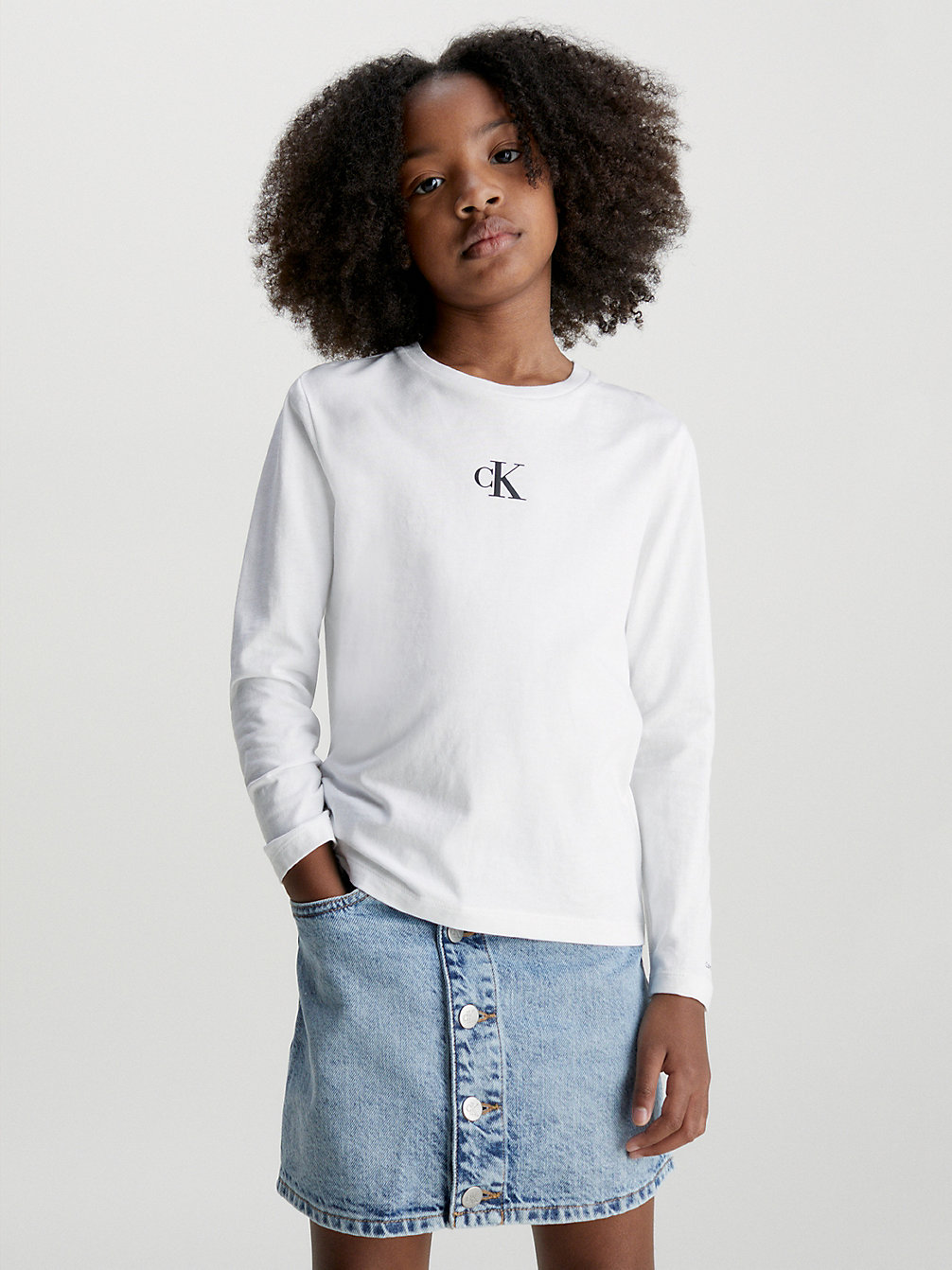 BRIGHT WHITE Slim Long Sleeve Logo T-Shirt undefined girls Calvin Klein