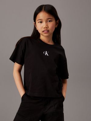 black boxy logo t-shirt for girls calvin klein jeans