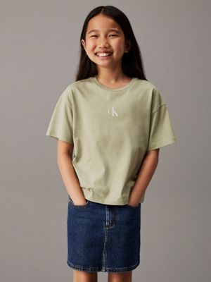 green boxy logo t-shirt for girls calvin klein jeans