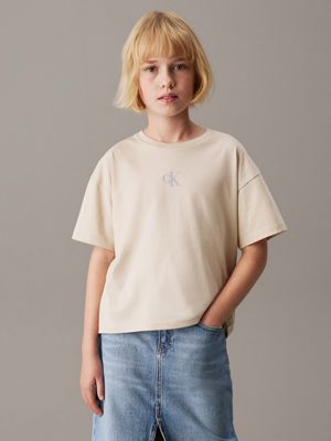 grey boxy logo t-shirt for girls calvin klein jeans