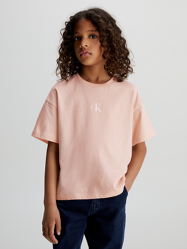 t-shirt in cotone taglio a sacchetto pink da bambina calvin klein jeans
