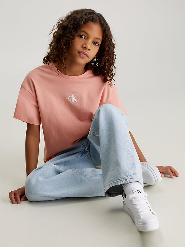 blooming dahlia boxy cotton t-shirt for girls calvin klein jeans