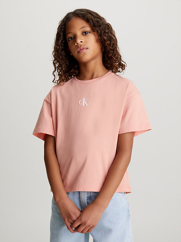 t-shirt in cotone taglio a sacchetto pink da bambine calvin klein jeans