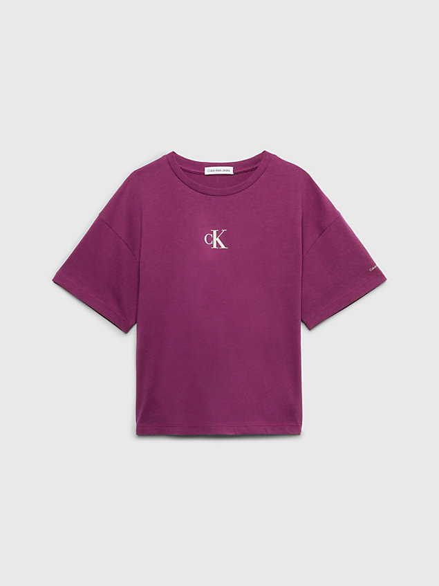 purple boxy katoenen t-shirt voor meisjes - calvin klein jeans