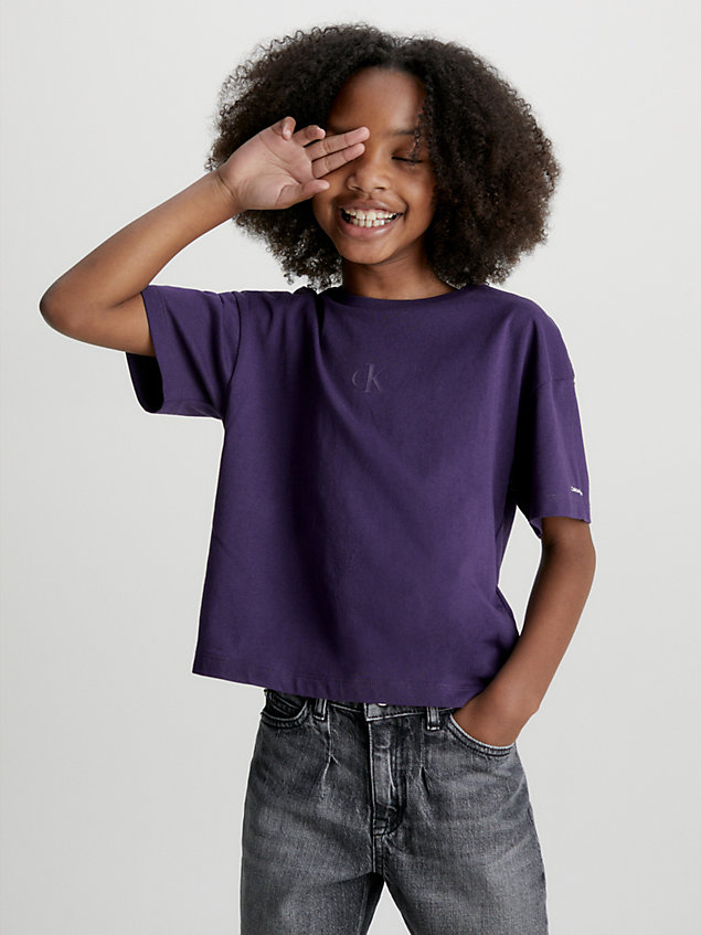 purple boxy cotton t-shirt for girls calvin klein jeans