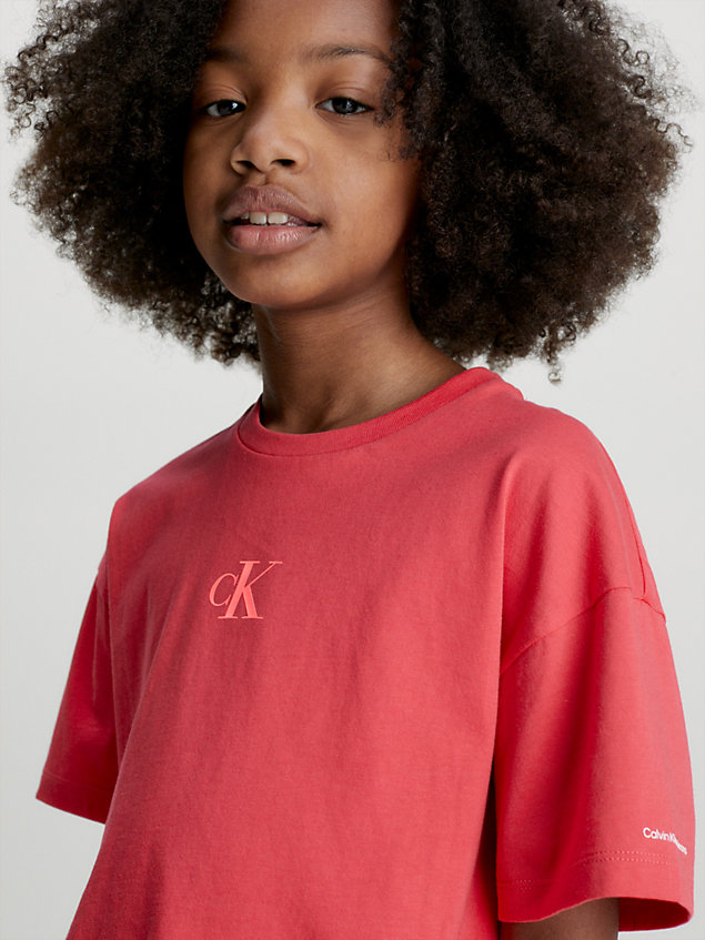 red boxy cotton t-shirt for girls calvin klein jeans