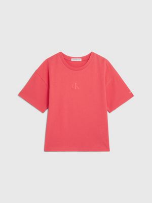 red boxy cotton t-shirt for girls calvin klein jeans