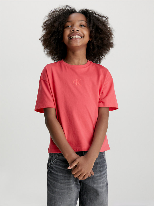 red boxy cotton t-shirt for girls calvin klein jeans