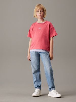 deep crimson fruit boxy logo t-shirt for girls calvin klein jeans