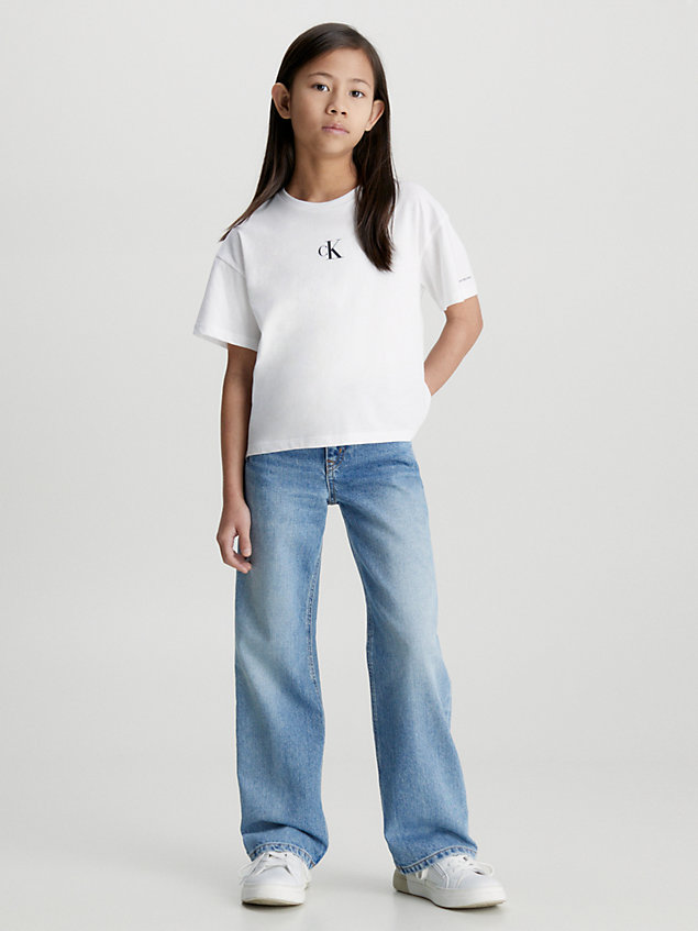 white kastiges t-shirt aus baumwolle für maedchen - calvin klein jeans