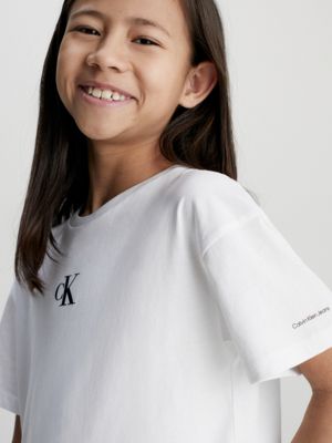 bright white boxy logo t-shirt for girls calvin klein jeans