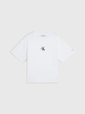 bright white boxy logo t-shirt for girls calvin klein jeans