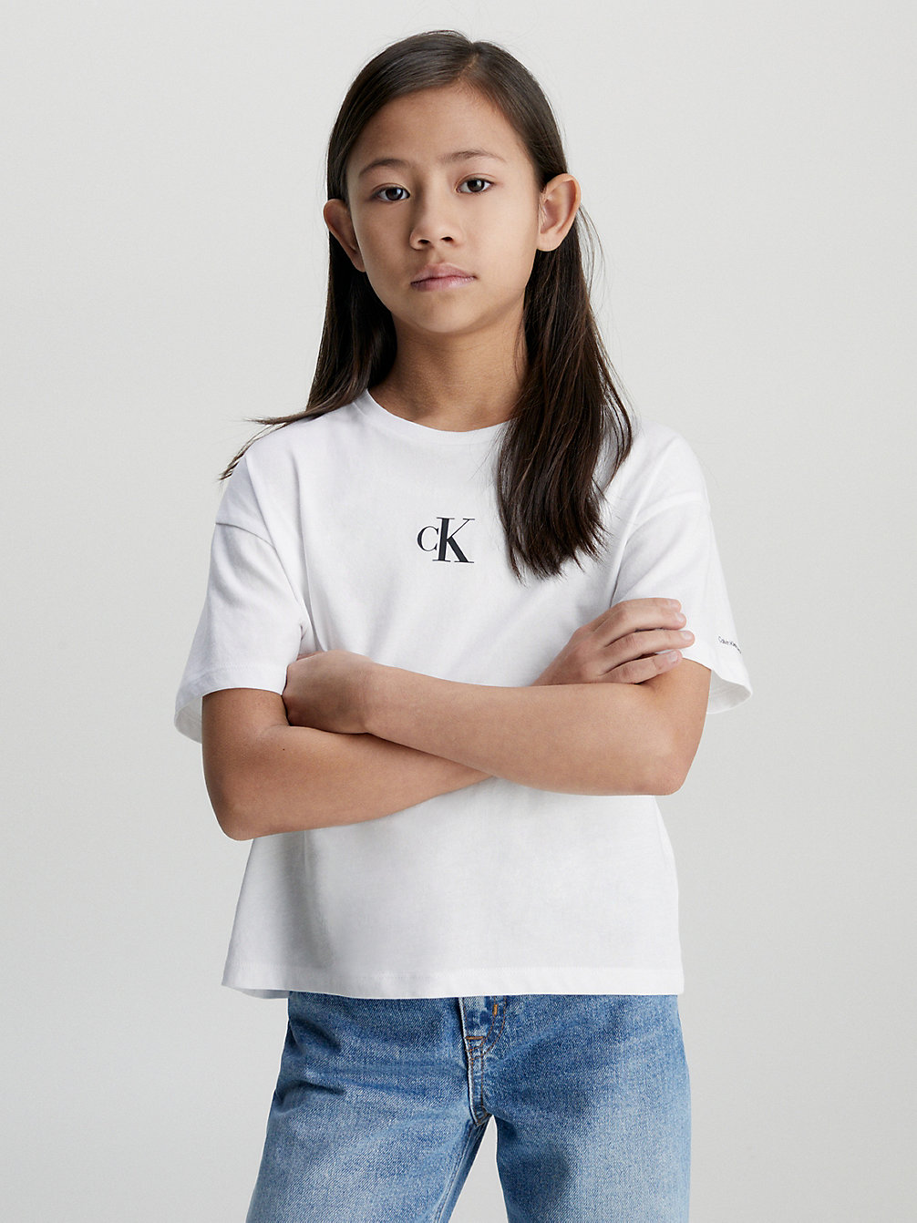 BRIGHT WHITE Kastiges T-Shirt Aus Baumwolle undefined Mädchen Calvin Klein