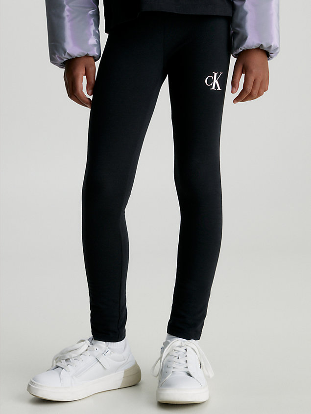 legging con logo in cotone elasticizzato black da bambine calvin klein jeans