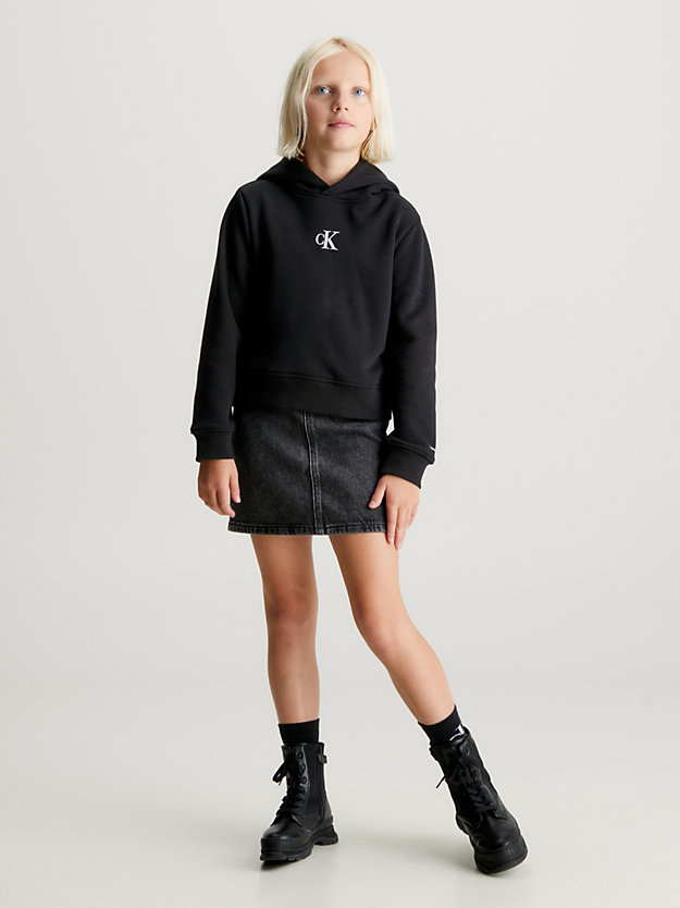 ck black luźna bluza z kapturem z logo dla dziewczynki - calvin klein jeans