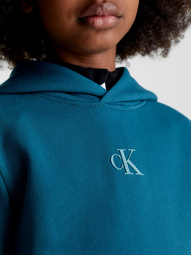 blue boxy cotton hoodie for girls calvin klein jeans