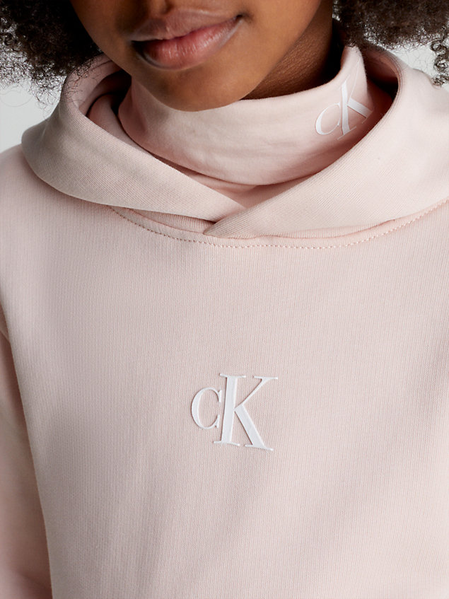 pink boxy cotton hoodie for girls calvin klein jeans