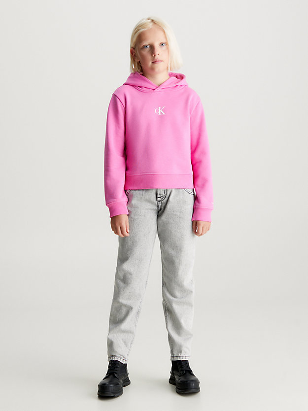 pink amour boxy logo hoodie for girls calvin klein jeans