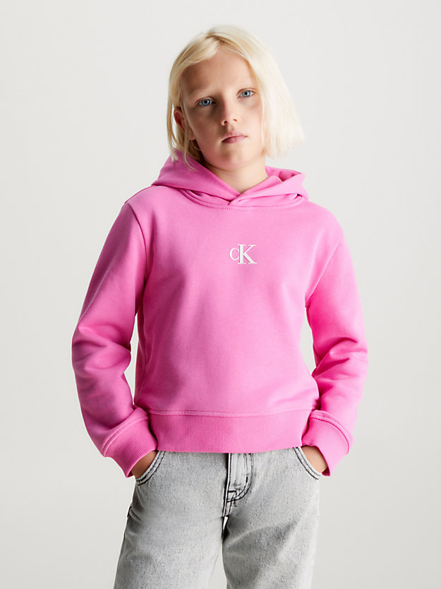 pink amour boxy logo hoodie for girls calvin klein jeans