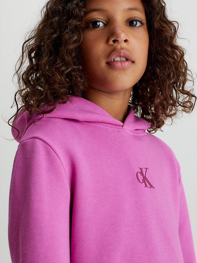 purple boxy katoenen hoodie voor meisjes - calvin klein jeans