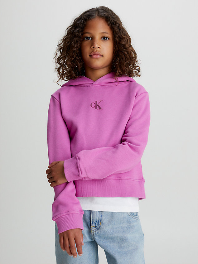 purple boxy katoenen hoodie voor meisjes - calvin klein jeans