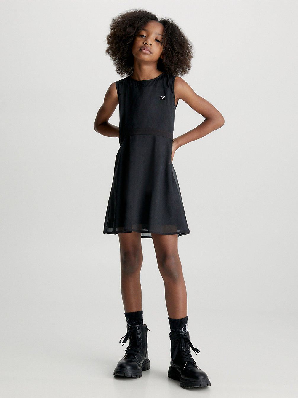 CK BLACK Elegantes Kleid Aus Chiffon-Lagen undefined Maedchen Calvin Klein