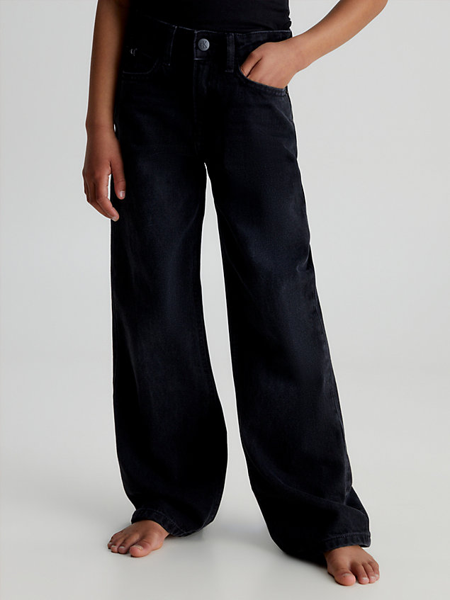 jeans con pernera ancha black de niñas calvin klein jeans