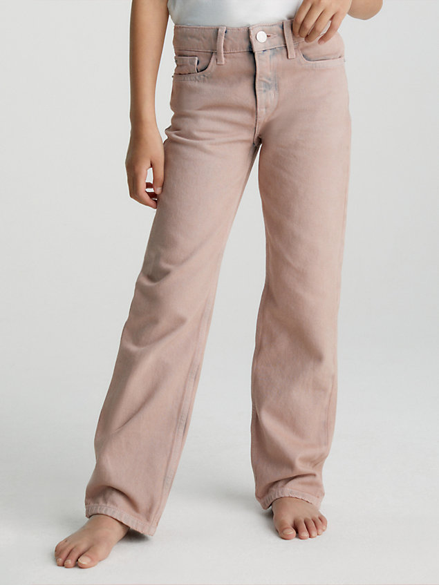 pink jeansy high rise straight z efektem overdyed dla dziewczynki - calvin klein jeans