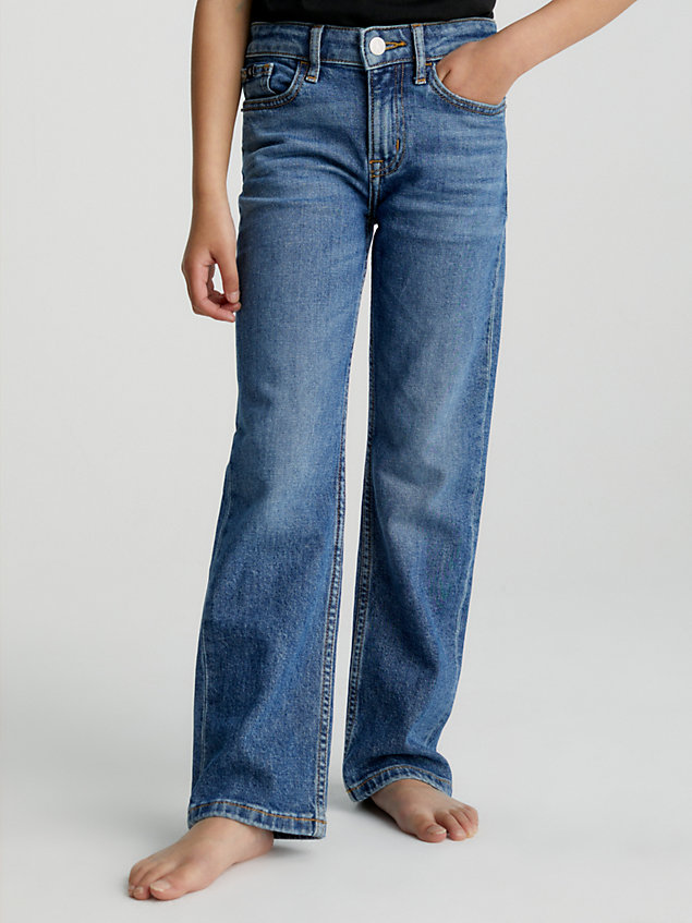 blue high-rise straight jeans für maedchen - calvin klein jeans