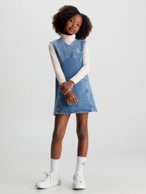 Girls blue clearance pinafore dress