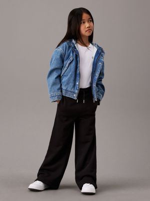 ck black wide leg terry joggers for girls calvin klein jeans