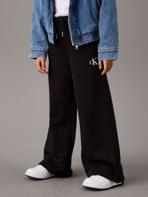 black wide leg terry joggers for girls calvin klein jeans