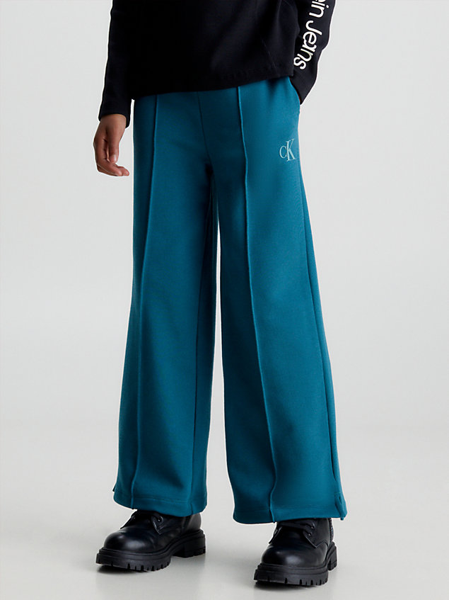 blue spodnie dresowe z szerokimi nogawkami dla dziewczynki - calvin klein jeans