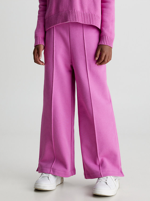 purple spodnie dresowe z szerokimi nogawkami dla dziewczynki - calvin klein jeans