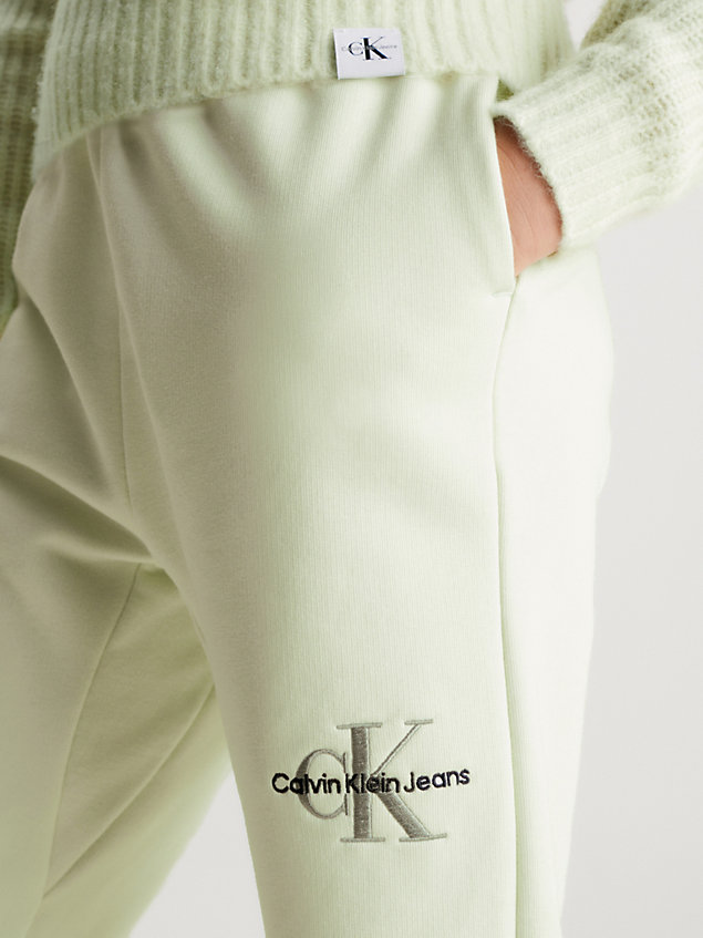 green bawełniane spodnie dresowe z logo dla dziewczynki - calvin klein jeans