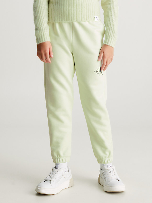 green bawełniane spodnie dresowe z logo dla dziewczynki - calvin klein jeans