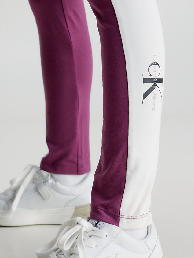 purple wąskie legginsy w kontrastowe kolory dla dziewczynki - calvin klein jeans
